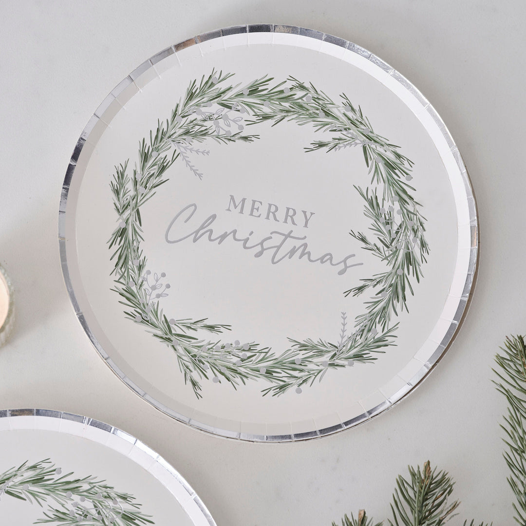 Merry Christmas Mistletoe Wreath Paper Plates x 8 - Christmas Plates Disposable Plates Merry Christmas Mistletoe Wreath Paper Plates x 8