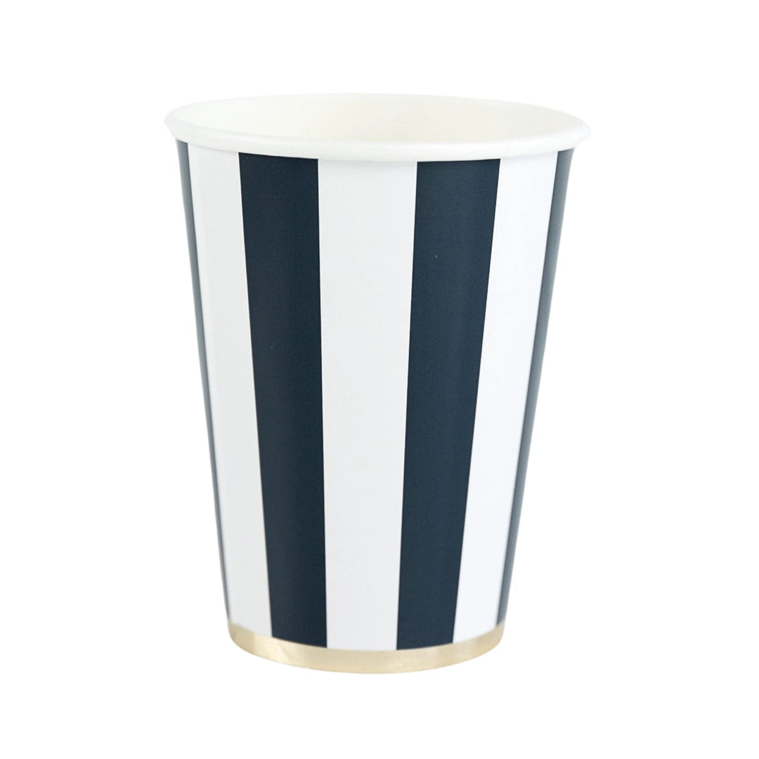 Midnight Blue Cabana Stripe Party Cups x 8 - Bonjour Fête Party party cups Midnight Blue Cabana Stripe Party Cups x 8