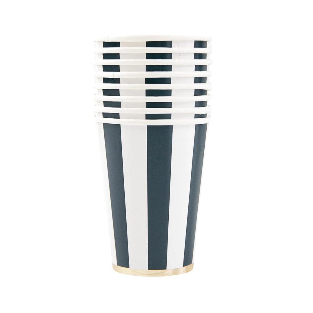 Midnight Blue Cabana Stripe Party Cups x 8 - Bonjour Fête Party party cups Midnight Blue Cabana Stripe Party Cups x 8