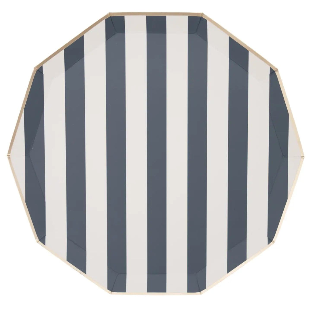 Midnight Blue Cabana Stripe Party Plates x 8 - Bonjour Fête Party Paper Plate Midnight Blue Cabana Stripe Party Plates x 8