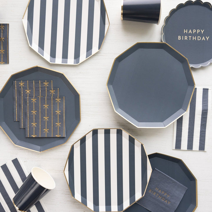 Midnight Blue Cabana Stripe Party Plates x 8 - Bonjour Fête Party Paper Plate Midnight Blue Cabana Stripe Party Plates x 8