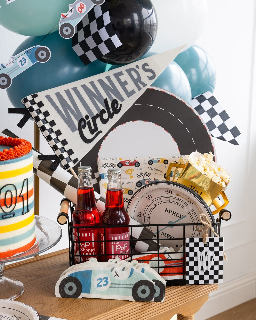 Miles Per Hour - Checkered Flag Table Runner - My Mind's Eye Party - Racing Party Decorations table cover Miles Per Hour - Race Track Placemat x 12