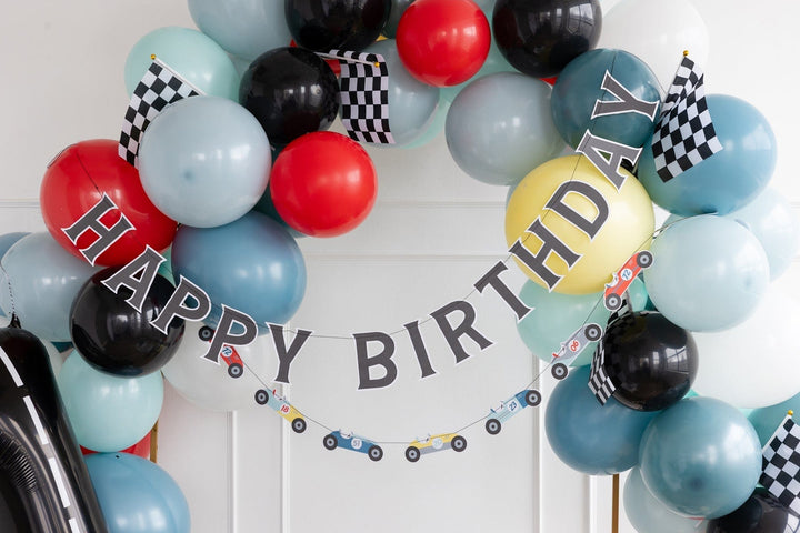 Miles Per Hour - Happy Birthday Banner Set - My Mind's Eye Party - Racing Party Decorations Banners Miles Per Hour - Checkered Flag Table Runner