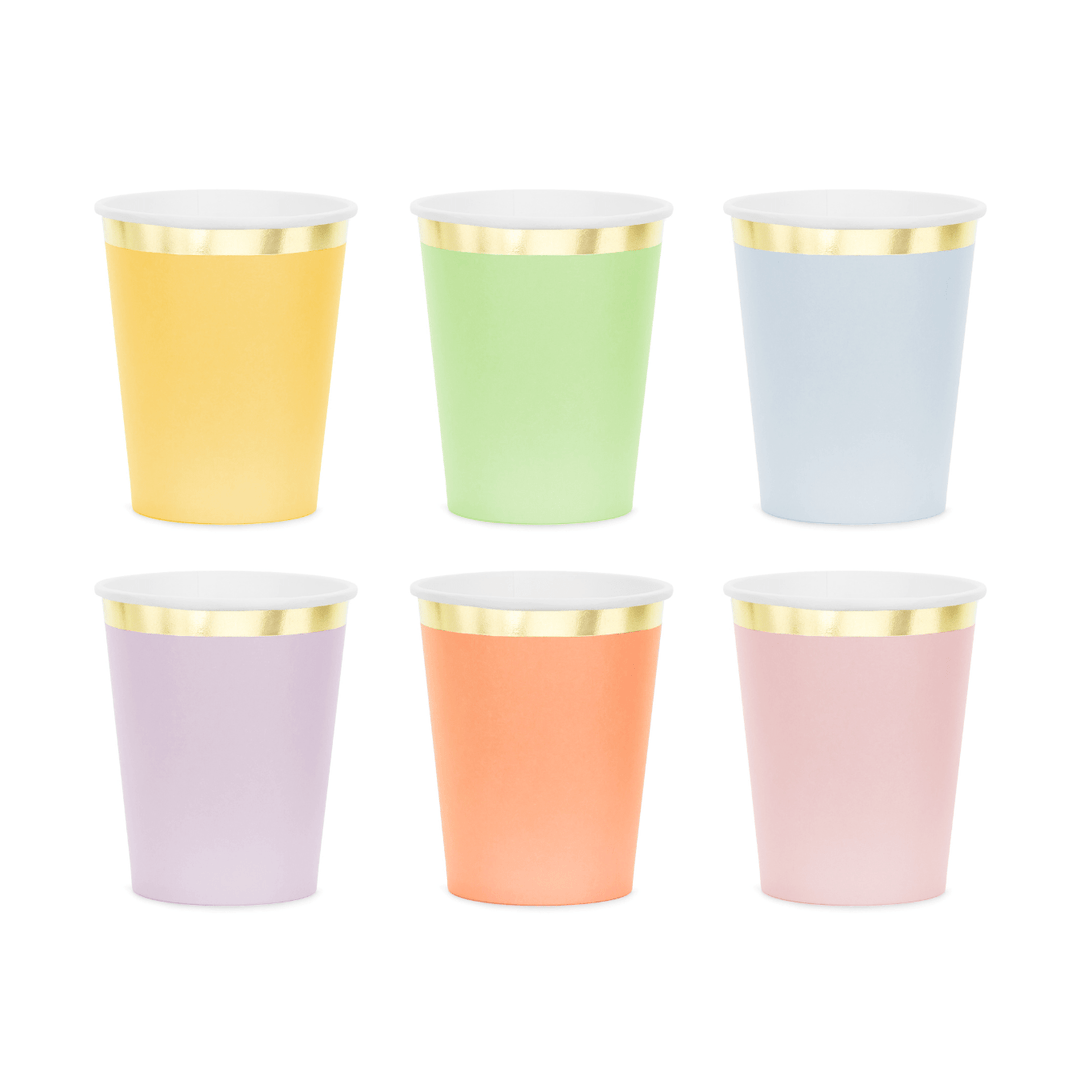 Mixed Pastel Gold Edged Paper Cups (Pack of 6) Disposable Cups Mixed Pastel Gold Edged Paper Cups (Pack of 6)