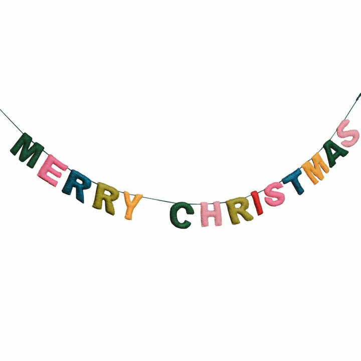 Multicoloured Felt Merry Christmas Bunting - Colourful Christmas Decorations Wreaths & Garlands Multicoloured Felt Merry Christmas Bunting