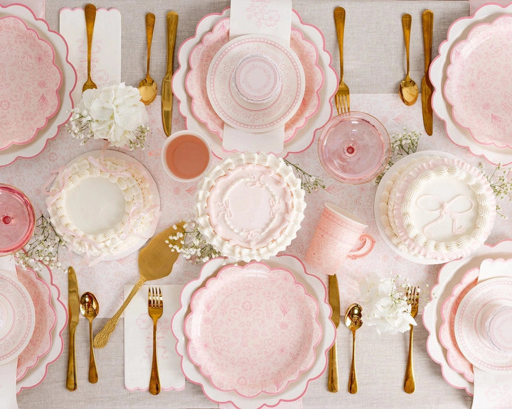 My Mind's Eye - Pembroke Cream with Pink Edge Large Paper Plates x 8 Disposable Plates Pembroke Cream with Pink Edge Large Paper Plates x 8