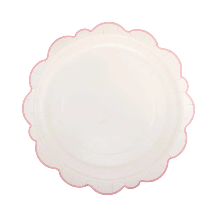 My Mind's Eye - Pembroke Cream with Pink Edge Large Paper Plates x 8 Disposable Plates Pembroke Cream with Pink Edge Large Paper Plates x 8