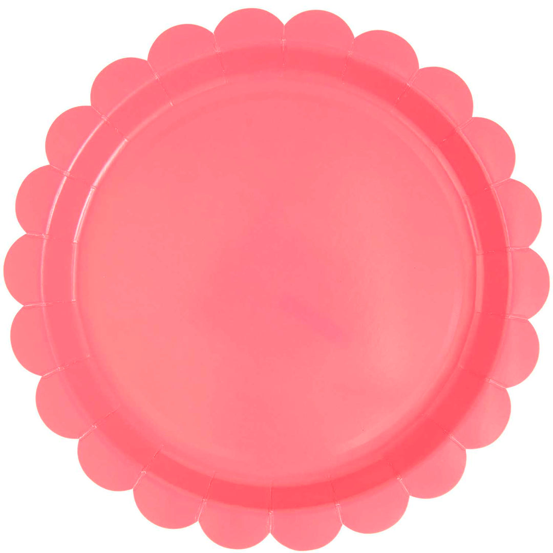 Neon Pink Scallop Party Plates x 8 - Pink Birthday Party Supplies Disposable Plates Neon Pink Scallop Party Plates x 8