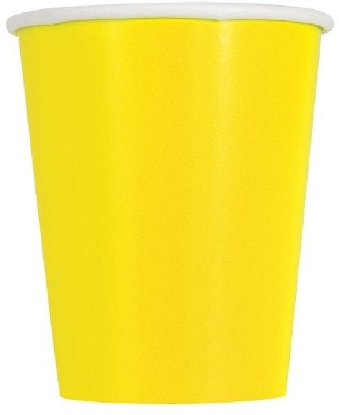 Neon Yellow Paper Party Cups x 14 - Yellow Party Supplies Disposable Cups Neon Yellow Party Cups x 14