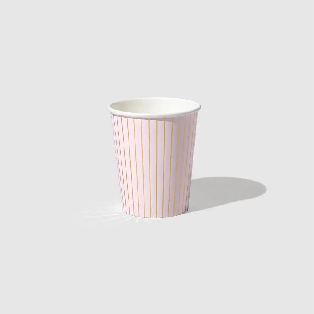 Pale Pink Pinstripe Paper Party Cups x 10 - Coterie Pink Party Supplies Paper Cup Pale Pink Pinstripe Paper Party Cups x 10