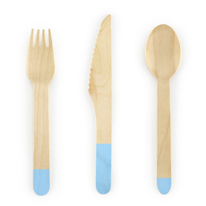 Party Supplies - Wooden Party Cutlery with Light Blue Tips - 18 pack Disposable Cutlery Wooden Party Cutlery with Light Blue Tips - 18 pack