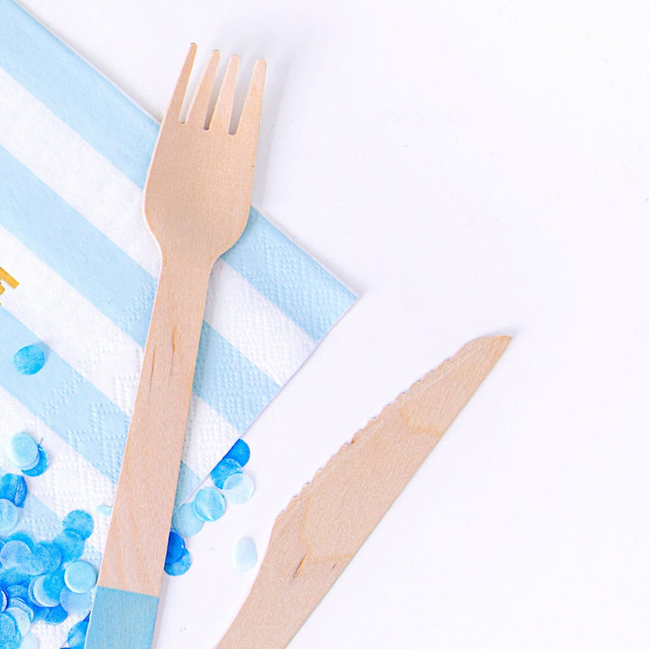 Party Supplies - Wooden Party Cutlery with Light Blue Tips - 18 pack Disposable Cutlery Wooden Party Cutlery with Light Blue Tips - 18 pack