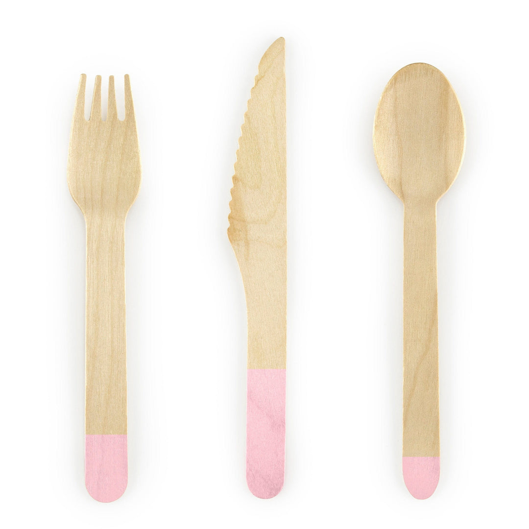 Party Supplies - Wooden Party Cutlery with Light Pink Tips - 18 pack Disposable Cutlery Wooden Party Cutlery with Light Pink Tips - 18 pack