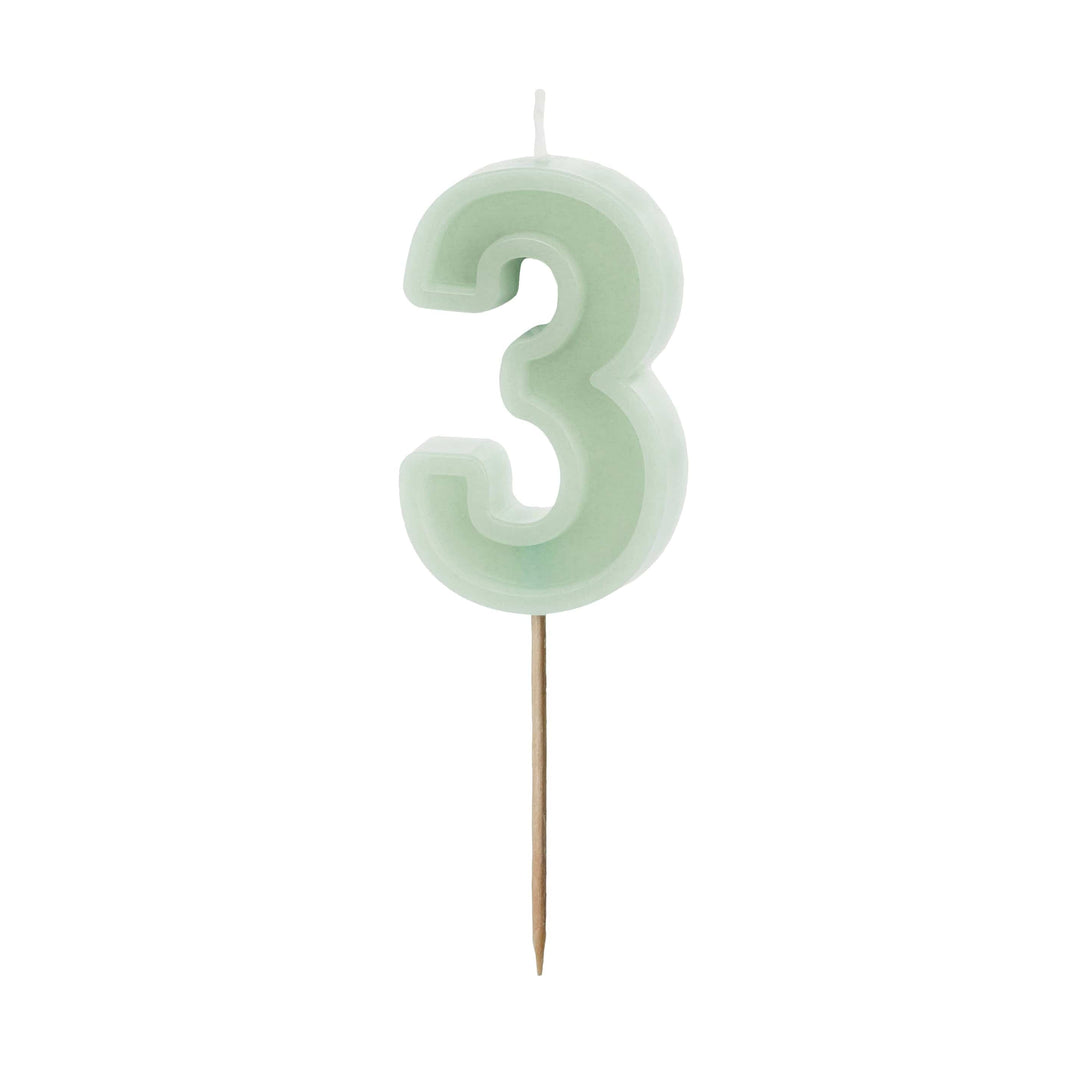 Pastel Green Number 3 candle - Birthday cake candles Birthday Candles Pastel Green Number 3 candle