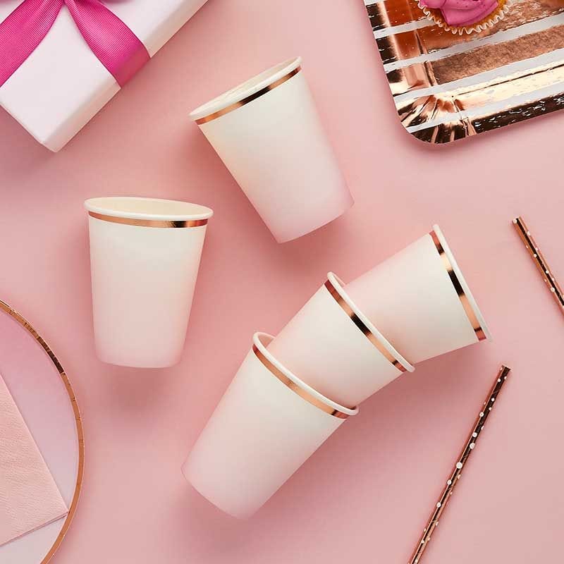 Pastel Pink Ombre & Rose Gold Party Cups (pack of 8) - Pink Party Supplies Paper Cup Pastel Pink Ombre & Rose Gold Party Cups (pack of 8)