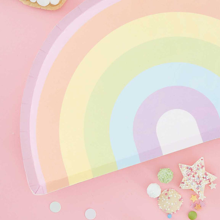 Pastel Rainbow Party Plates x 8 - Pastel Party Tableware Disposable Plates Pastel Rainbow Party Plates x 8