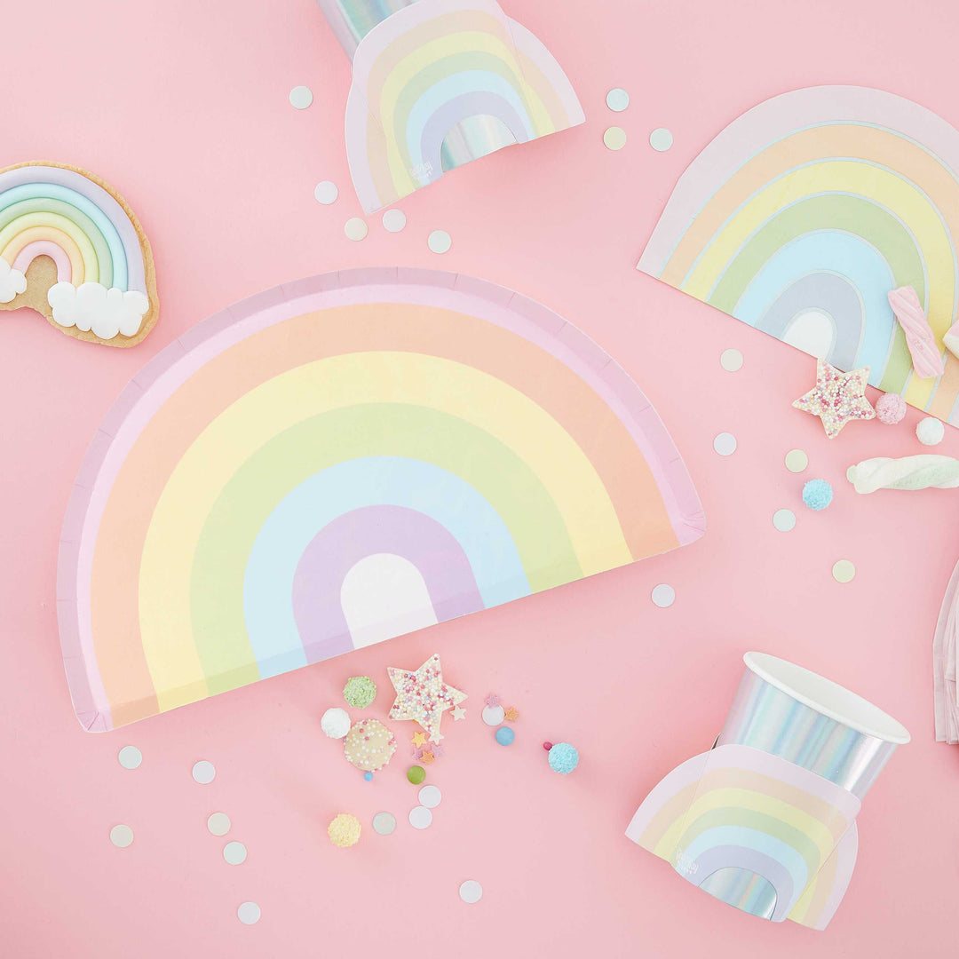 Pastel Rainbow Party Plates x 8 - Pastel Party Tableware Disposable Plates Pastel Rainbow Party Plates x 8