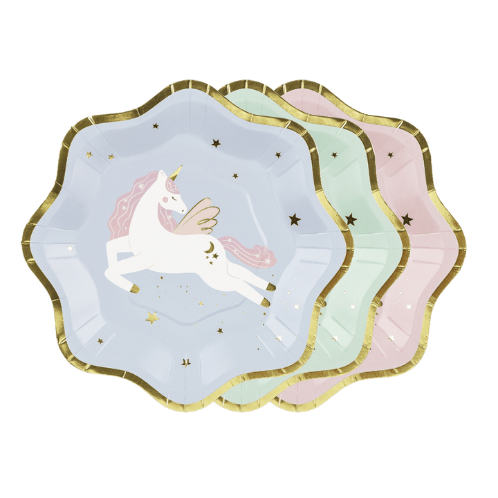 Pastel Unicorn Scallop Party Plates x 6 - Unicorn Party Supplies Disposable Plates Pastel Unicorn Scallop Party Plates x 6