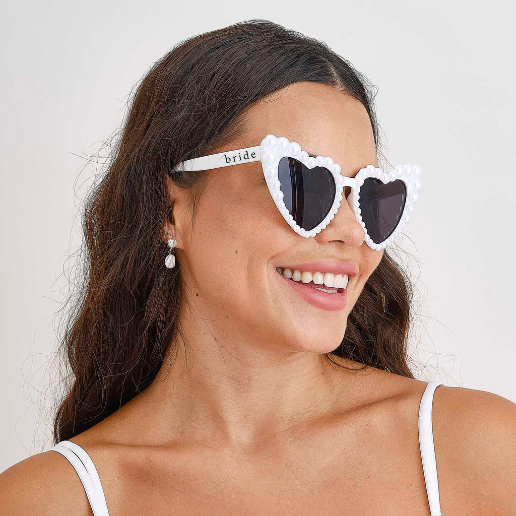 Pearl Embellished Heart Shaped Bride Sunglasses Little Big Party Co