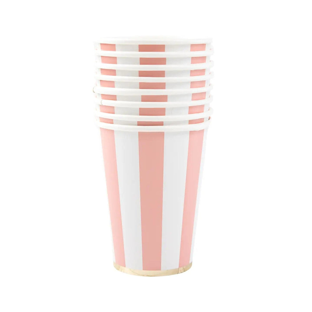 Petal Pink Cabana Stripe Party Cups x 8 - Bonjour Fête Party party cups Petal Pink Cabana Stripe Party Cups x 8