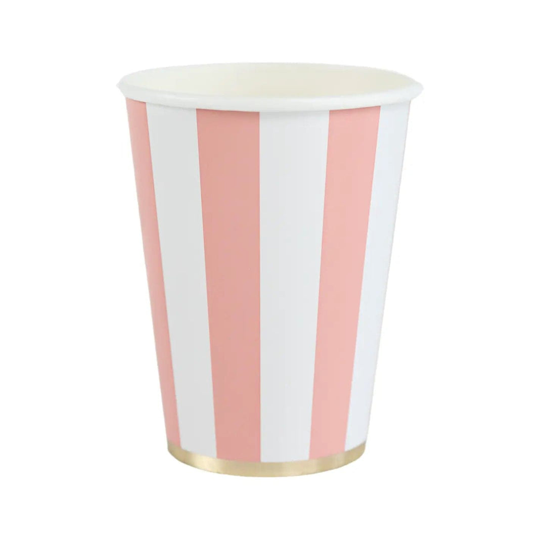 Petal Pink Cabana Stripe Party Cups x 8 - Bonjour Fête Party party cups Petal Pink Cabana Stripe Party Cups x 8