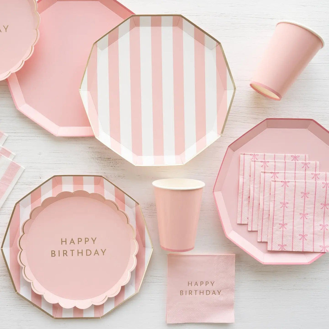 Petal Pink Cabana Stripe Party Plates x 8 - Bonjour Fête Party Paper Plate Petal Pink Cabana Stripe Party Plates x 8