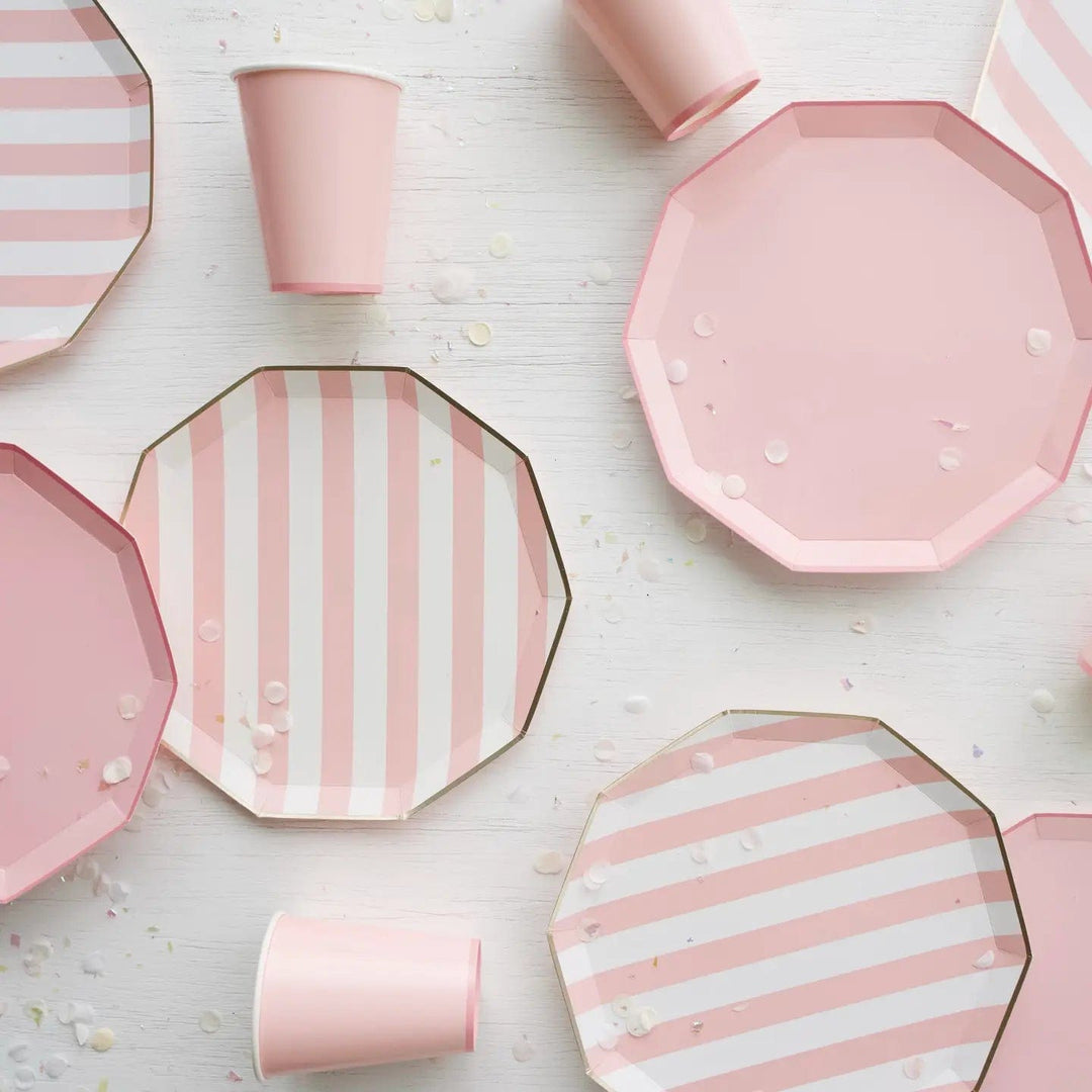 Petal Pink Cabana Stripe Party Plates x 8 - Bonjour Fête Party Paper Plate Petal Pink Cabana Stripe Party Plates x 8