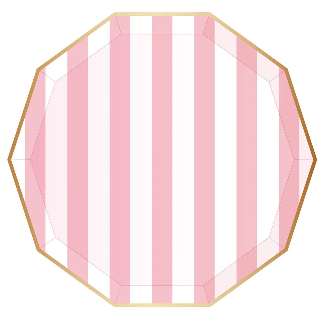 Petal Pink Cabana Stripe Party Plates x 8 - Bonjour Fête Party Paper Plate Petal Pink Cabana Stripe Party Plates x 8