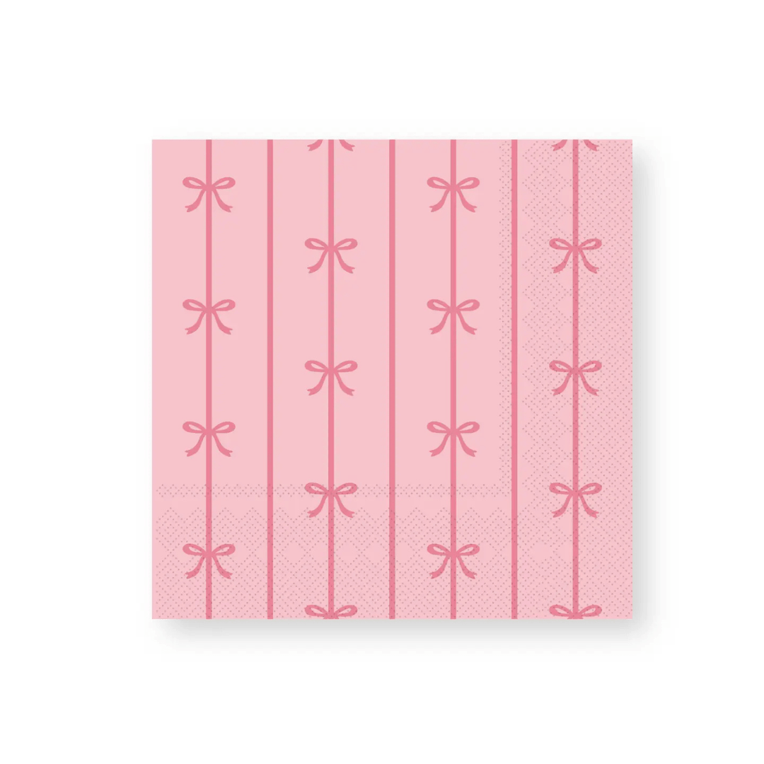 Petal Pink Signature Bow Small Party Napkins x 20 - Bow Party Bonjour Fête Paper Napkins Petal Pink Signature Bow Large Party Napkins x 20