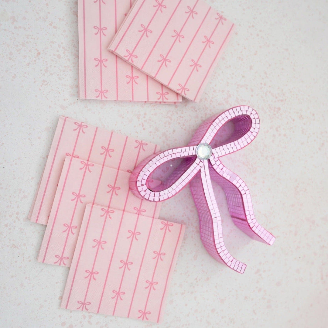 Petal Pink Signature Bow Small Party Napkins x 20 - Bow Party Bonjour Fête Paper Napkins Petal Pink Signature Bow Small Party Napkins x 20