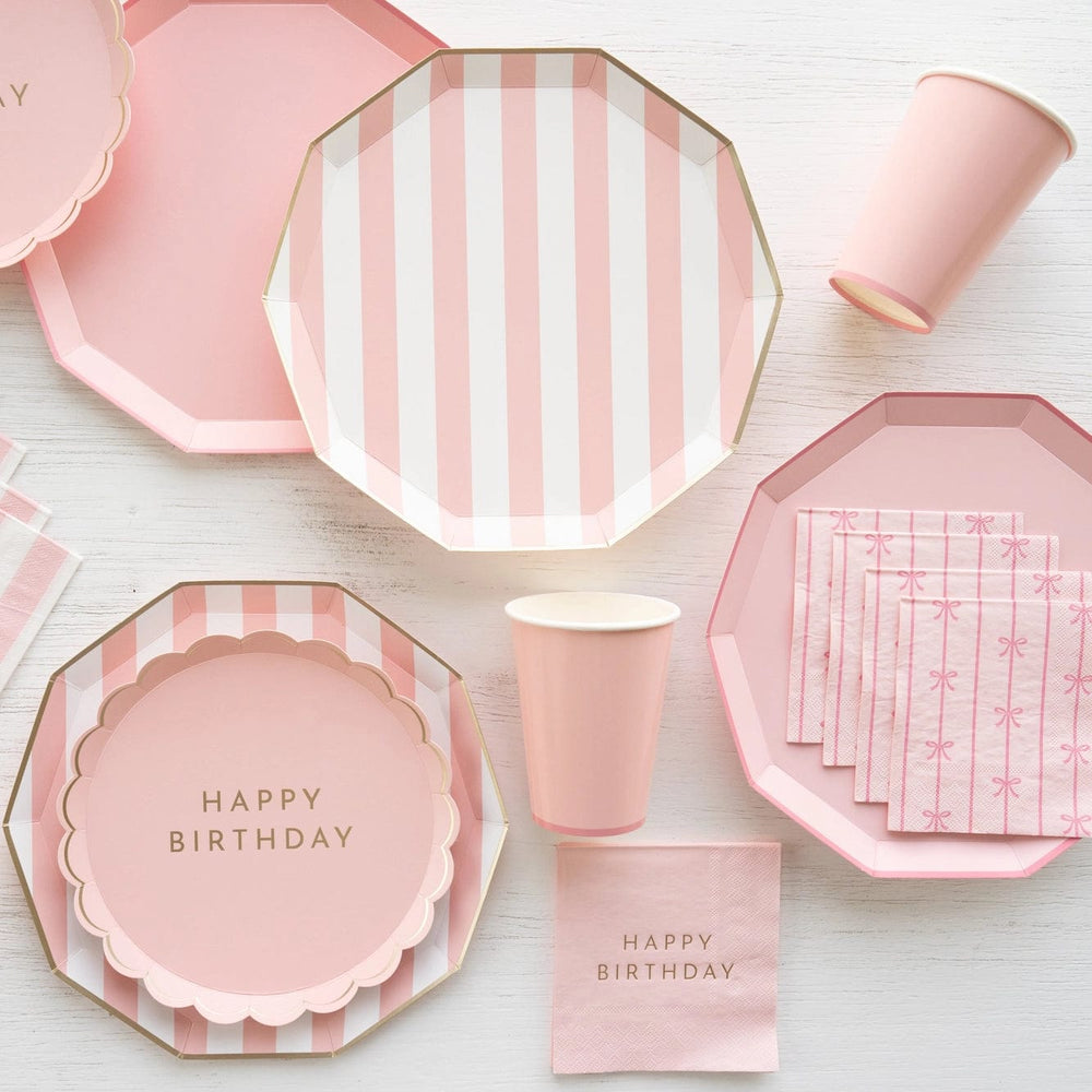 Petal Pink Signature Happy Birthday Small Plates x 8 - Bonjour Fete UK Party Supplies Disposable Plates Petal Pink Signature Happy Birthday Small Plates x 8