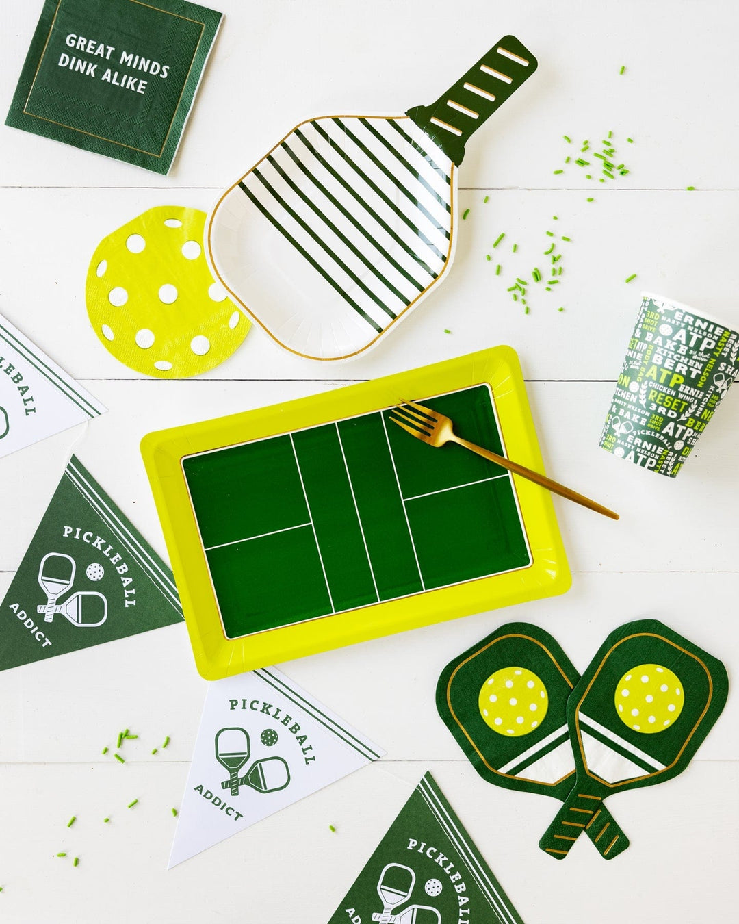 Pickleball Green Paddle Party Napkins x 18 -  My Mind's Eye Pickleball Party Supplies Paper Napkins Pickleball Court Party Plates x 8