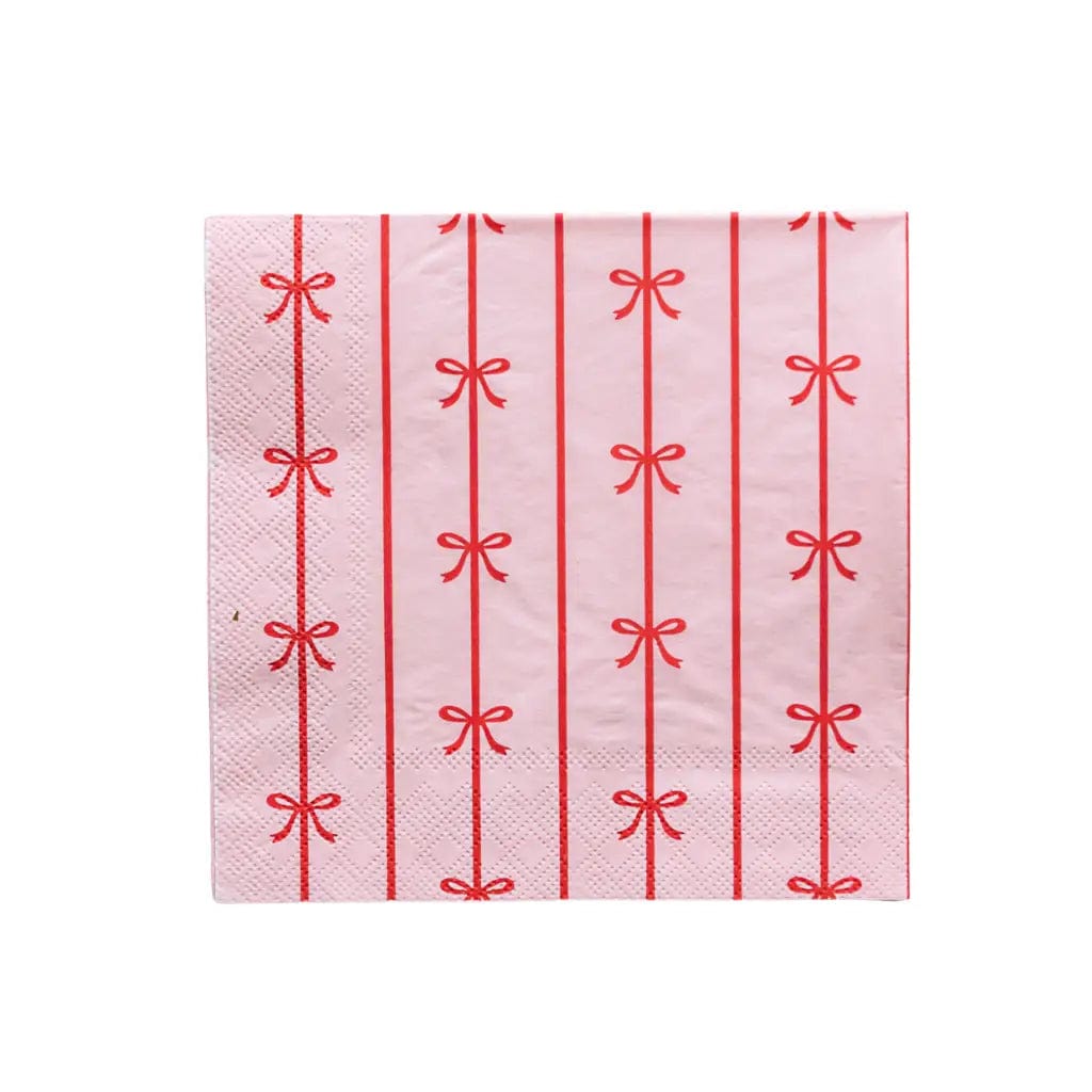 Pink and Red Signature Bow Large Party Napkins x 20 - Bow Party Bonjour Fête Paper Napkins Pink and Red Signature Bow Large Party Napkins x 20