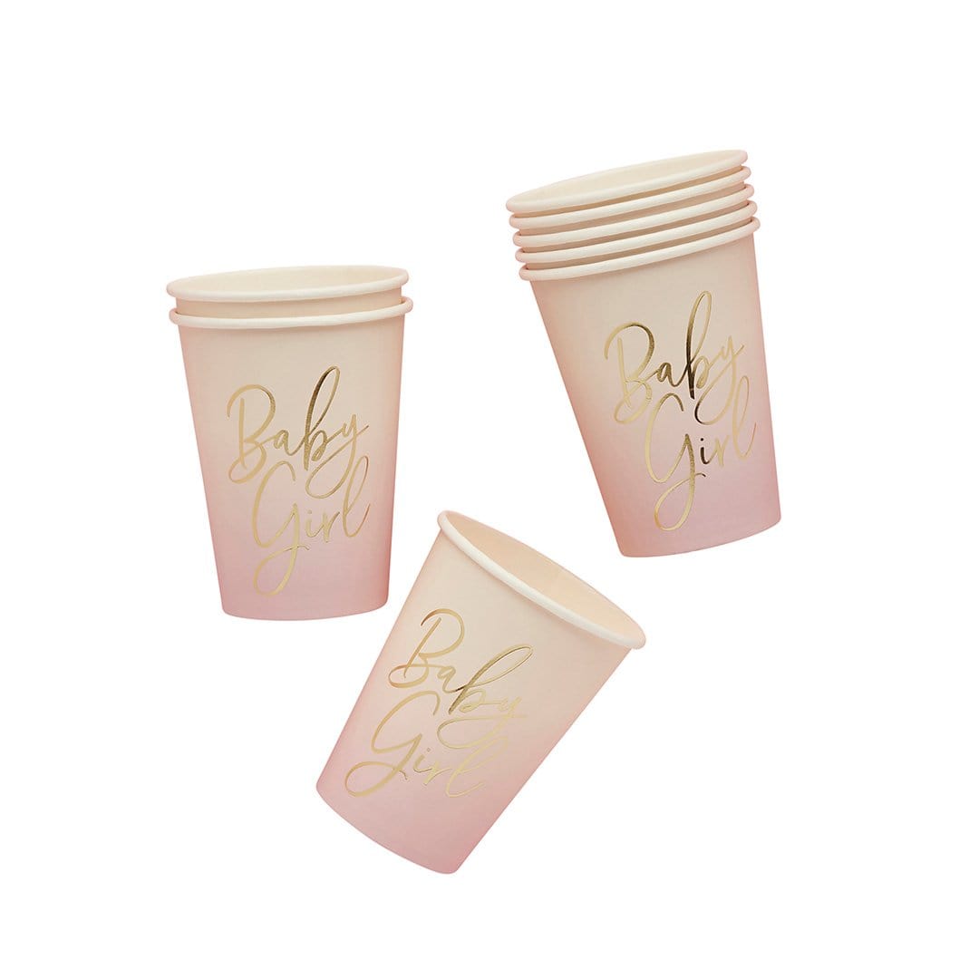 Pink 'Baby Girl' Paper Cups x 8 - Baby Shower Supplies Disposable Cups Pink 'Baby Girl' Paper Cups x 8