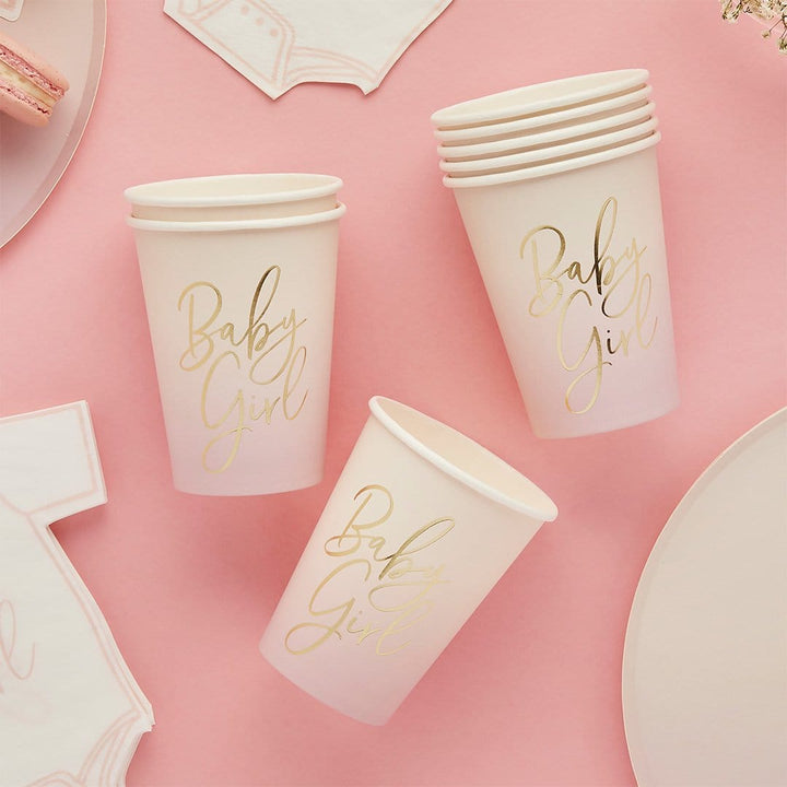 Pink 'Baby Girl' Paper Cups x 8 - Baby Shower Supplies Disposable Cups Pink 'Baby Girl' Paper Cups x 8