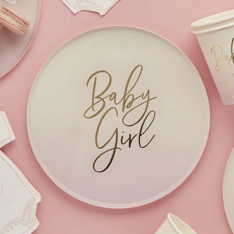 Pink 'Baby Girl' Paper Plates x 8 - Baby Shower Supplies Disposable Plates Pink 'Baby Girl' Paper Plates x 8