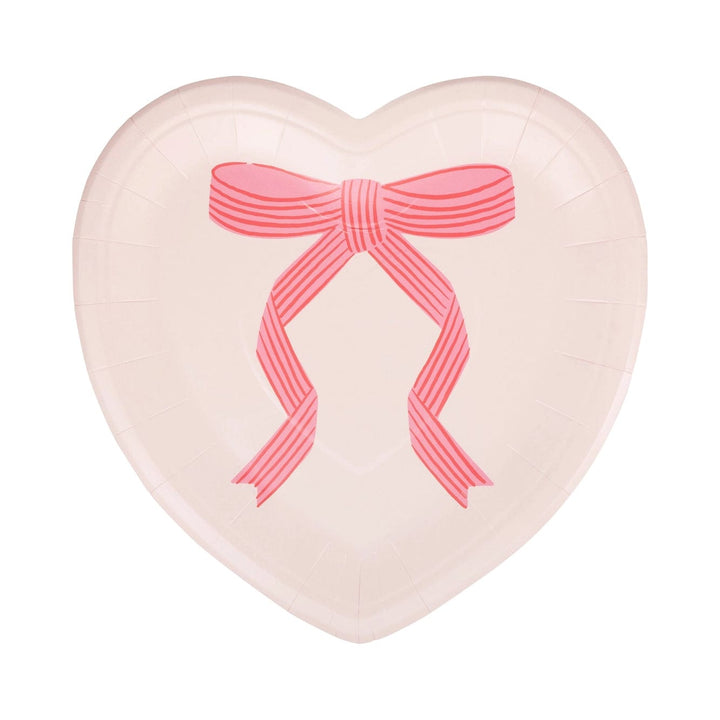 Pink Bow Party Heart Plates x 8 -  Bow Party Supplies Disposable Plates Pink Bow Party Heart Plates x 8