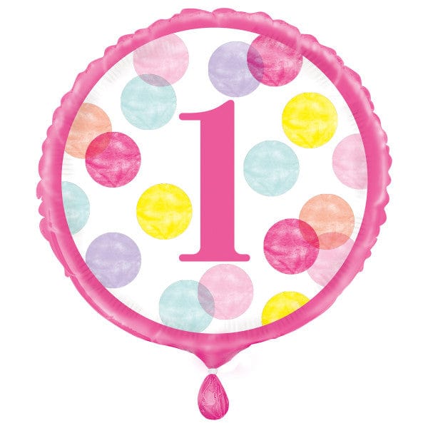 Foil Balloon Pink Dots 1st Birthday Foil Balloon