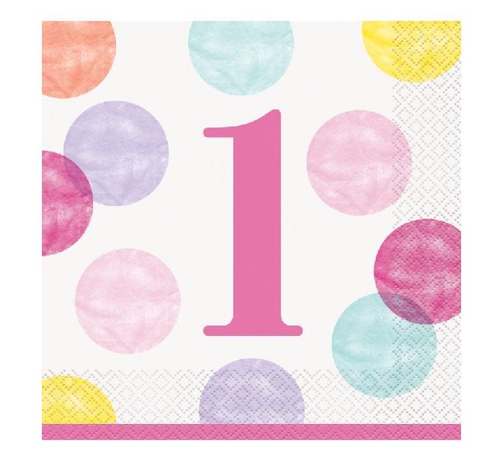 Paper Napkins Pink Dots 1st Birthday Party Napkins (Pack of 16)