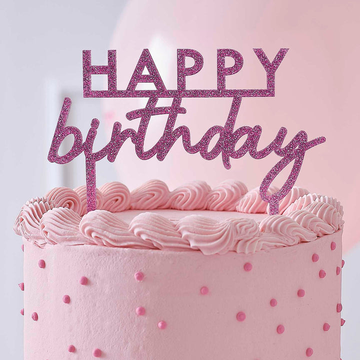 Cake Topper Pink Glitter Acrylic Happy Birthday Cake Topper