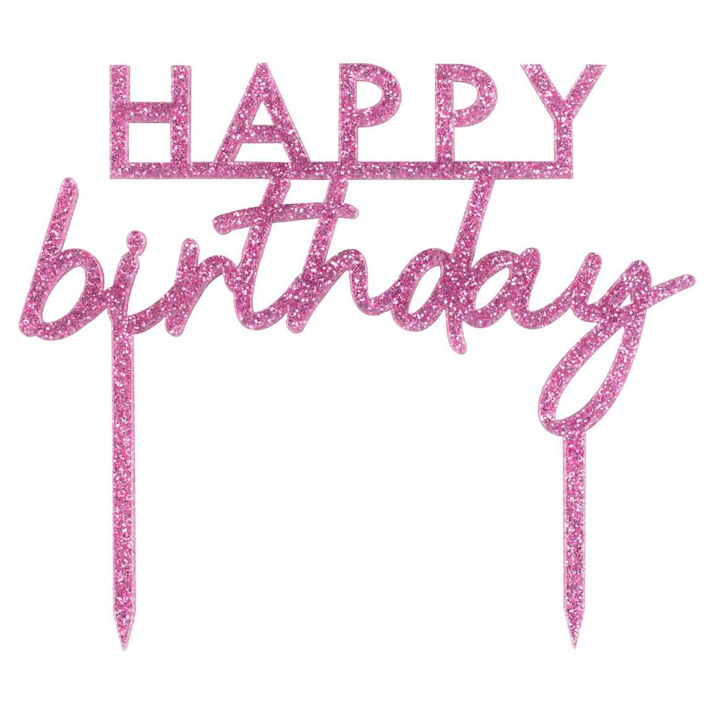 Cake Topper Pink Glitter Acrylic Happy Birthday Cake Topper