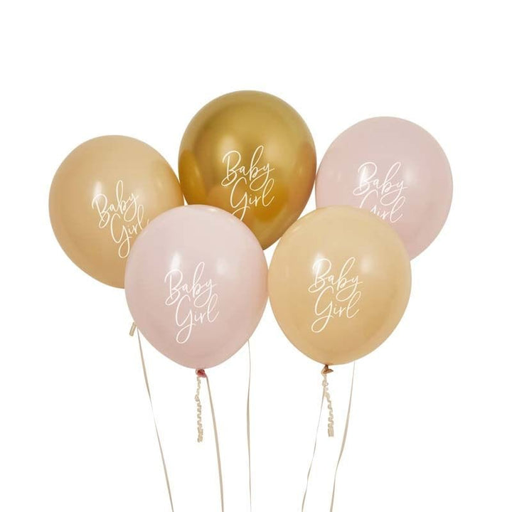 Pink, Nude & Gold 'Baby Girl' Latex Balloons - 5 Pack - Baby Shower Supplies Balloons Pink, Nude & Gold 'Baby Girl' Latex Balloons - 5 Pack