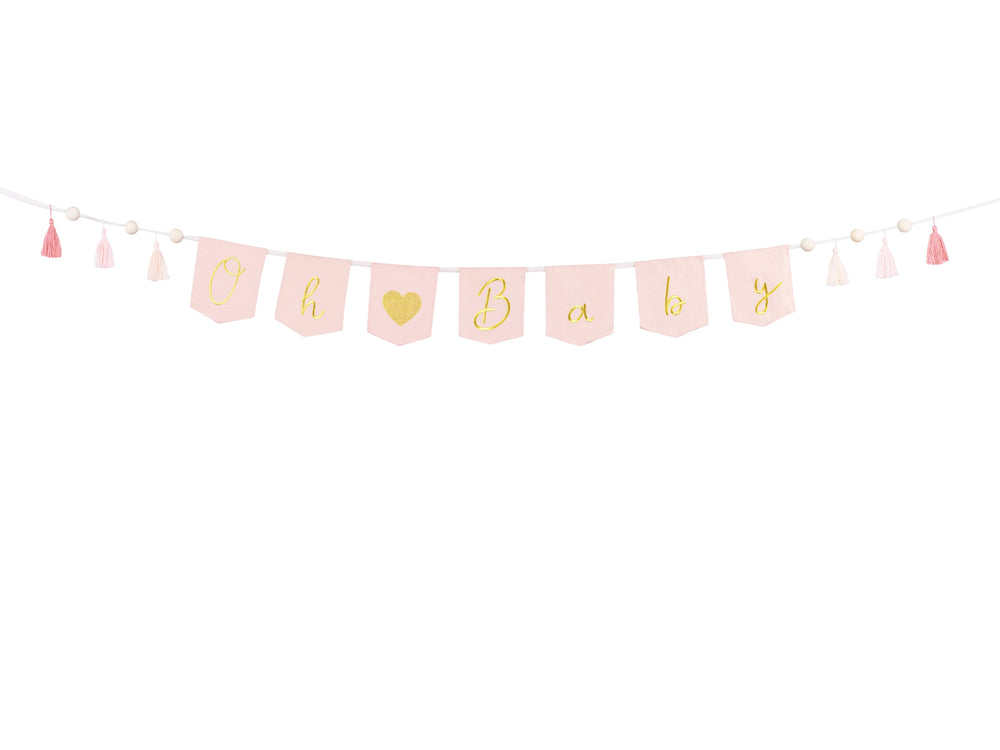 Pink 'Oh Baby' Banner With Tassels - Baby Shower Supplies Bunting Pink 'Oh Baby' Banner With Tassels