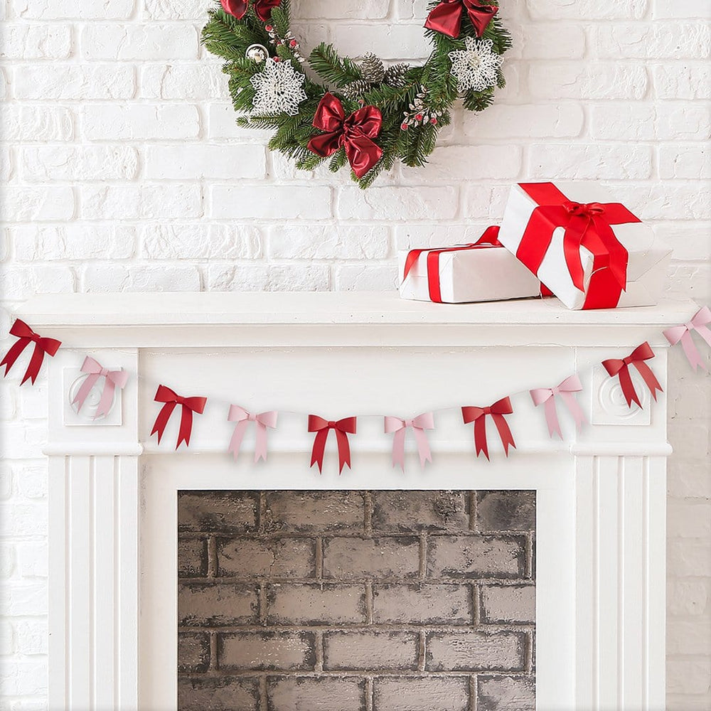 Pink & Red 3D Bow Garland - 2.5m - Christmas Bow Decorations Bunting Pink & Red 3D Bow Christmas Garland - 2.5m