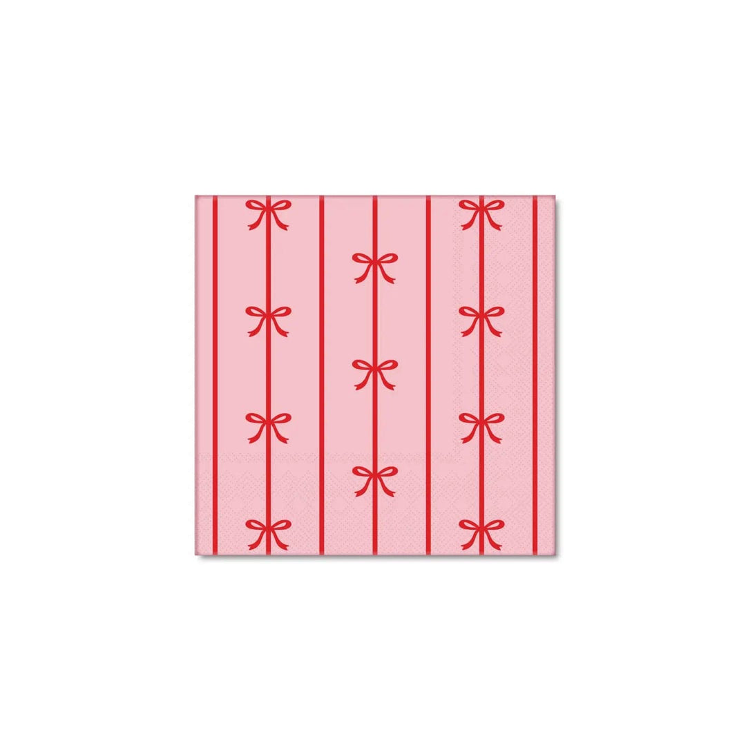 Pink & Red Signature Bow Small Party Napkins x 20 - Bow Party Bonjour Fête Paper Napkins Pink & Red Signature Bow Small Party Napkins x 20