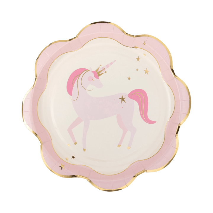 Pink Unicorn Ruffle Edge Party Plates x 8 - Unicorn Party Supplies Disposable Plates Pink Unicorn Ruffle Edge Party Plates x 8