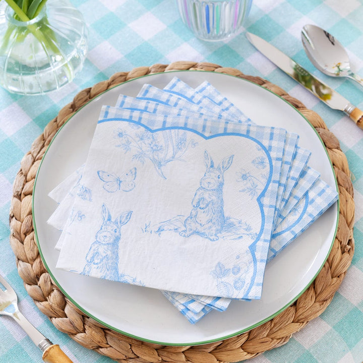 Playful Bunny Blue & White Paper Napkins x 20 - Easter Bunny Napkins x 16 Paper Napkins Playful Bunny Blue & White Paper Napkins x 20