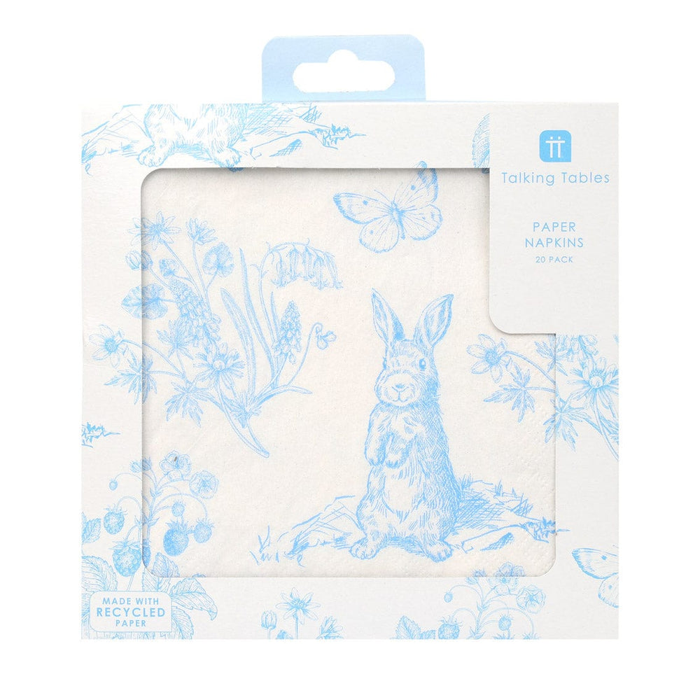 Playful Bunny Blue & White Paper Napkins x 20 - Easter Bunny Napkins x 16 Paper Napkins Playful Bunny Blue & White Paper Napkins x 20