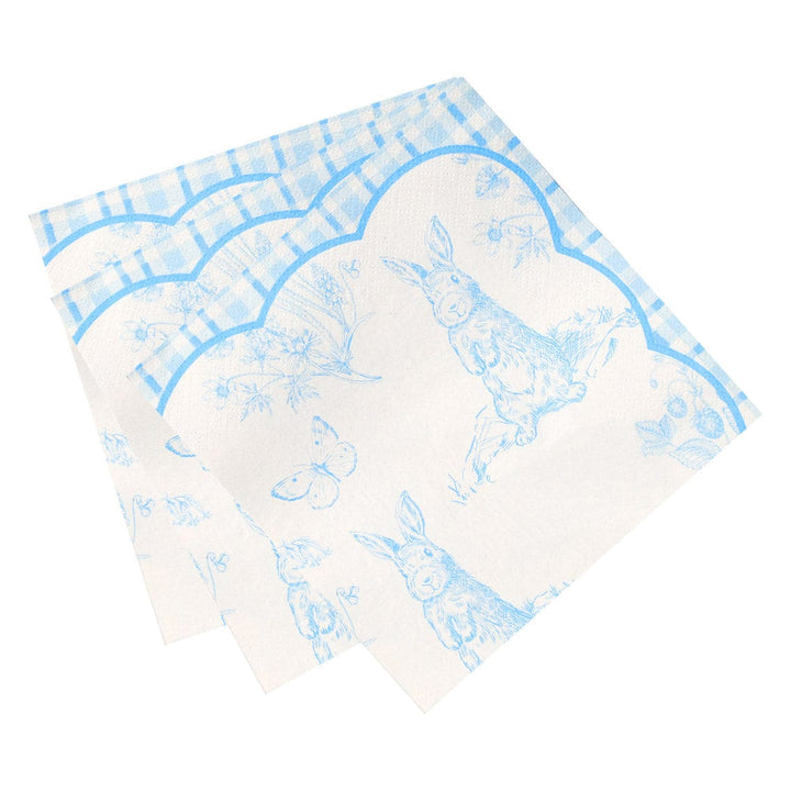 Playful Bunny Blue & White Paper Napkins x 20 - Easter Bunny Napkins x 16 Paper Napkins Playful Bunny Blue & White Paper Napkins x 20