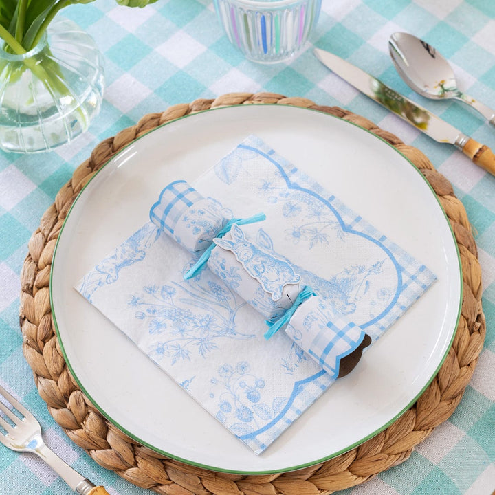 Playful Bunny Blue & White Paper Napkins x 20 - Easter Bunny Napkins x 16 Paper Napkins Playful Bunny Blue & White Paper Napkins x 20